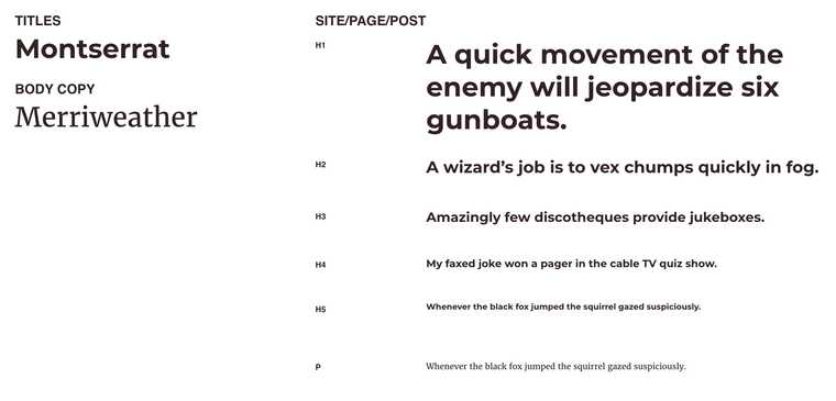 "Examples of the Merriweather and Montserrat fonts to scale."
