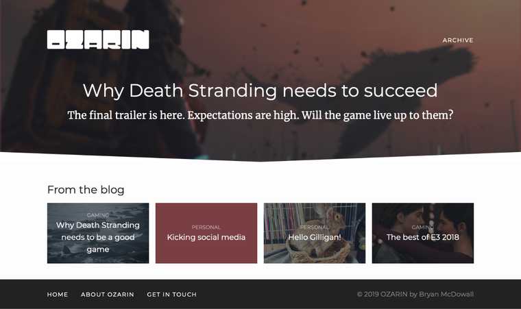 "A screen capture of the ozarin.com homepage from 2019."