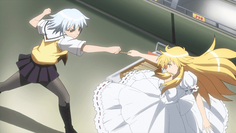 Two young woman brawl in the supermarket